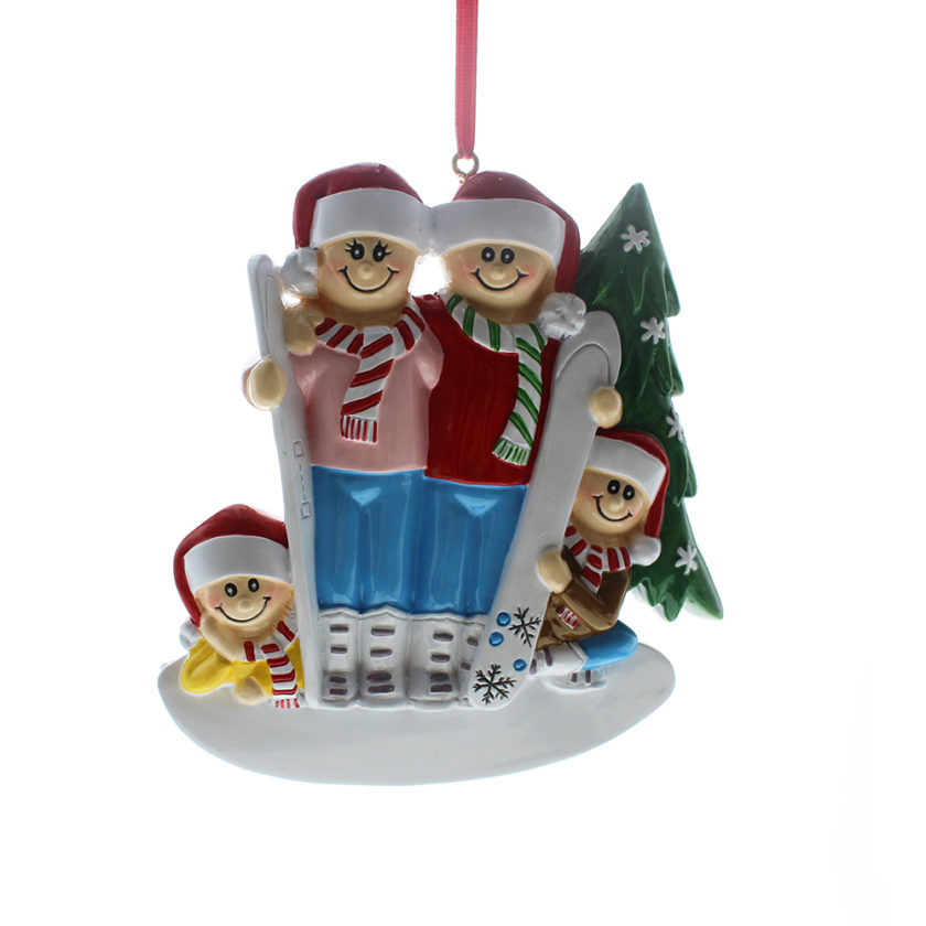 Skiing Family Christmas tree ornament - 4 people