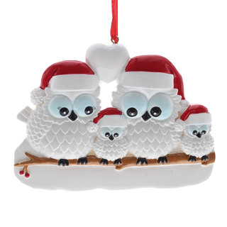 Snow Owl Family tree ornament - 4 people